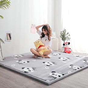 Loartee Kids Play Area Rug - 1.2" Soft & Thick Coral Velvet Nursery Rug, Crawling Mat for Toddler, Cute Panda Play Mat, Non-Toxic & Anti-Skid, Gray, Size:5.0'x5.0'(About 150x150cm)