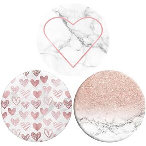 Collapsible Phone Bracket 360°Rotary Grips for Phones & Tablets(3 Pack) - Heart-Shaped Marble Rose Gold Geometry