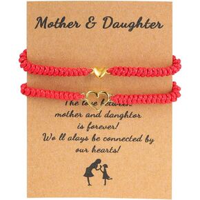 tenghong2021 2Pcs Love Braided String Bracelets for Mother Daughter Sweet Hollow Heart Matching Adjustable Bracelet Pink Black Red String Mother's Day Bracelets Gifts for Women Girls Jewelry