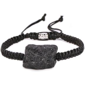 Handmade Black Tourmaline Large Natural Stone Adjustable Black String Bracelet Men's and Women's Gifts