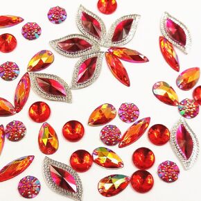 80 Pcs Big Beads Glitter Gems Sew On Rhinestones Red Flatback Crystals Stones for Sewing Women Clothing Clothes Costumes Dress Decorations DIY