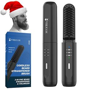 VIKICON Beard Straightener for Men, Cordless Heated Beard Brush for Men, Electric Hot Comb, Anti-Scald Mini Straightening Brush for Beard Grooming, Portable for Travel and Home Use, Gifts for Men Him