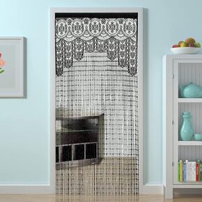String Door Privacy Lace Curtain Macrame Boho Doorway Window Curtains for Wall Divider Windows Door Covers Decorative Room Separation (35×79in/90×200cm,Black)