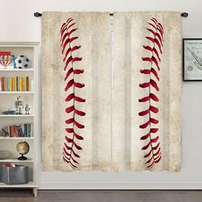 Miyotaa Baseball Sports Window Curtains 2 Panels 42W x 63H Rod Pocket Teen Boys Kids Man Cool Vintage Gray Athletics Competition Polyester Window Drapery Treatment for Bedroom Living Room