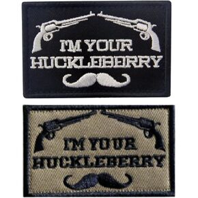 Mubal 2pcs I'm Your Huckleberry Patch Embroidered Tactical Applique Army Morale Hook & Loop Emblem, Morale Patches for Dog Vest Harnesses,Hat,Backpacks,Jackets (White & Khaki)