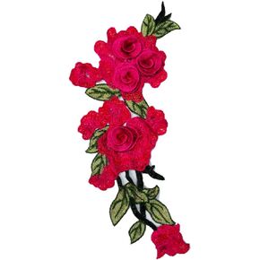 MSCFTFB 4 Pieces 3D Long Rose Flower Embroidered PatchSew on Patches Applique Sewing Crafts Kit for Clothes Jeans Jackets Bags DIY Embellishments Decorations (Yellow)