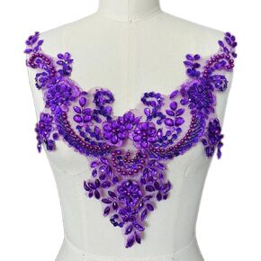 Lace Flower Beads Pearl Patches,Sew on Rhinestones Appliques for Dress Clothing Neckline (White) 32x41cm in Kuwait