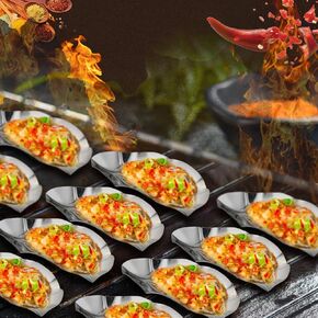 Set of 24 Stainless Steel Grillable Oyster Shells Reusable Clam Shells for Baked Grilled Oyster Shells for Cooking Silver Oyster Grilling Shells Kitchen Metal Oyster Dish for Seafood Clam Scallop in Saudi Arabia