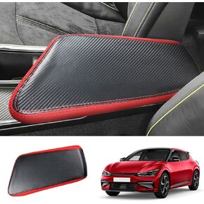2022 2023 2024 EV6 Armrest Cover for Kia EV6 Console Armrest, Waterproof & Scratch-Resistant Lether Center Console Cover for 2022 2023 2024 Kia EV6 Accessories (Black-Carbon Fiber)
