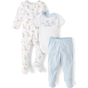 The Children's Place Baby and Newborn 100% Cotton Take Me Home 3-Piece Long, Short Sleeve Bodysuit, and Pant