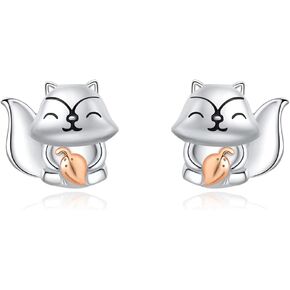 Little Squirrel Stud Earring S925 Sterling Silver Post Cute Statement for Women Girls Teen Hypoallergenic Studs Lovely Small Animal Pinecone Jewelry Gift Birthday Girlfriend Daughter Best Friends