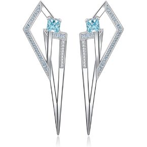 JewelryPalace Princess Cut 1.4ct Blue Cubic Zirconia Stud Earrings for Women, Geometric 925 Sterling Silver 14k White Gold Plated Drop Earrings for Girls, Art Deco Gemstones Jewelry Sets