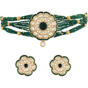 I Jewels Silver Plated Indian Wedding Bollywood Kundan Pearl Choker Neckalce Jewellery With Earring Set