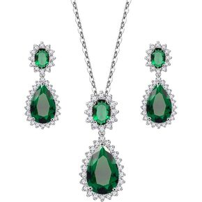 Lavencious Teardrop Dangle Necklace & Earring Sets for women Trendy AAA Cubic Zirconia For Women