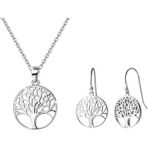 AGVANA Sterling Silver Tree of Life Necklace Earrings Jewelry Set Gifts for Women Girls