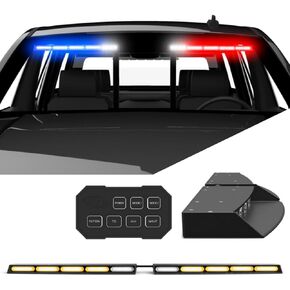 SpeedTech Lights Raptor TIR Upper Windshield Interior Split LED Strobe Visor Light Bar Emergency Lights for Vehicles and Police with Bracket and Control Box - Amber/Clear Alternating