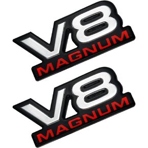 2Pc 94-01 V8 Magnum Emblem Fender Door Nameplate Badge Stickers Logo 1500 Van Fit for Magnum (Silver Red Black)