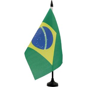 AZ FLAG Brazil Table Flag 5'' x 8'' - Brazilian Desk Flag 21 x 14 cm - Black Plastic Stick and Base