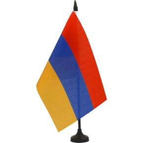 AZ FLAG Armenia Table Flag 5'' x 8'' - Armenian Desk Flag 21 x 14 cm - Black Plastic Stick and Base