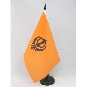 AZ FLAG Sikhism Table Flag 5'' x 8'' - Sikh Religion Desk Flag 21 x 14 cm - Black Plastic Stick and Base
