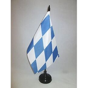 AZ FLAG Bavaria Table Flag 5'' x 8'' - Germany - German Region of Bavaria Desk Flag 21 x 14 cm - Black Plastic Stick and Base