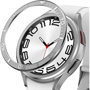 AMANECER Bezel Ring Designed for Galaxy Watch 6 Classic 43mm 47mm, Stainless Steel Stylish Frame Loop Adhesive Cover Protector Anti Scratch for Samsung Smartwatch 2023 Release (Original Silver, 47mm)