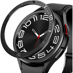 حلقة إطار AMANECER مصممة لساعة Galaxy Watch 6 الكلاسيكية 43 مم 47 مم، غطاء لاصق من الفولاذ المقاوم للصدأ أنيق مضاد للخدش لساعة سامسونج الذكية إصدار 2023 (فضي أصلي، 47 مم)