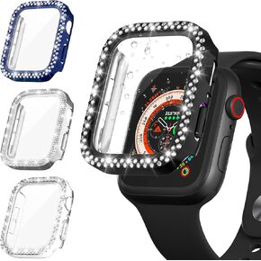 Suoman 4-Pack for Apple Watch 44mm Diamonds Screen Protector Case Series 6/5/4/Series SE 2, for iWatch 44mm Ultra-Thin Tempered Glass+Diamonds Protection Cover (Four Colors for Apple Watch 44mm)