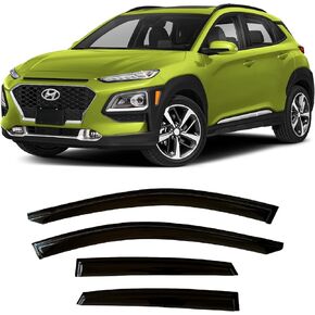 2018-2023 Tape-On Side Window Visor Deflectors for Hyundai Kona Se Sel Plus Night Limited Ultimate Smoke Tinted Rain Guards 2019 2020 2021 2022