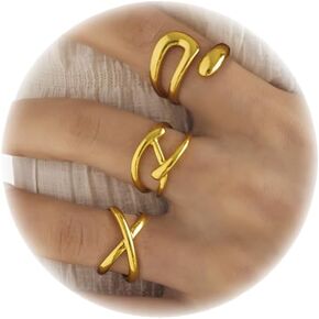 3PCS Chunky Gold Rings Adjustable Irregular Textured Statement Rings Open Chunky Silver Rings Thick Geometric Rings for Women Minimalist Simple Rings