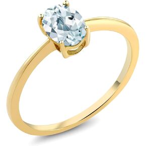 Gem Stone King 10K Yellow Gold Sky Blue Aquamarine Solitaire Engagement Ring For Women (0.72 Cttw, Oval 7X5MM, Gemstone March Birthstone, Available In Size 5, 6, 7, 8, 9)