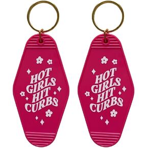 Matching Keychains Best Friends Hot Girls Hit Curbs Key Chain Hot Pink Car Accessories Funny Gifts for Her