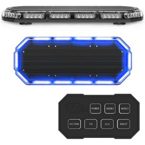 SpeedTech Lights K-Force 27 Mini Light Bar 168 Watts LED Strobe Lights for Trucks, Cars, Plows, and Emergency Vehicles with Magnetic Roof Mount - Blue/Amber Alternating