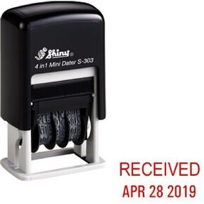 Shiny Self-Inking Rubber Date Stamp - Received - S-303 - RED Ink (42511-R-RECEIVED)