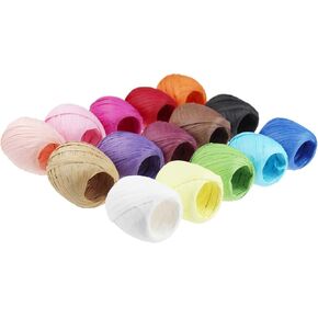 Raffia Paper Ribbon Twine Strings 15 Rolls 15 Colors Set for DIY Craft Gift Box Packing