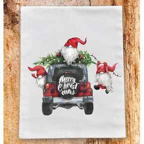 Kitchen Dish Towel - Christmas Flour Sack Towel - Merry Christmas Gnomes