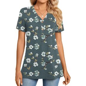 Womens Casual Short Sleeve V-Neck Henley Tunic Tops Loose T-Shirts