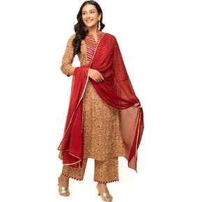 Women Cotton A-Line Kurta With Pant And Dupatta