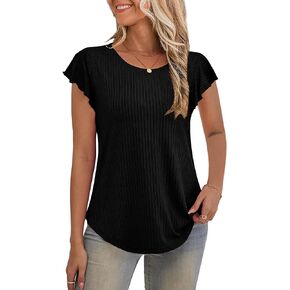 LETDIOSTO Womens Tops Ruffle Short Sleeve Blouses Casual Scoop Neck Shirts Tunic Tops S-XXL