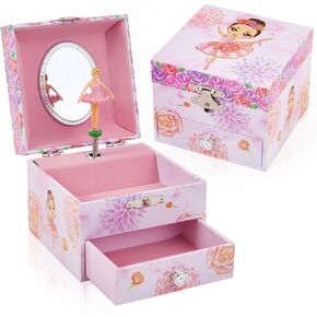 Girls Musical Jewelry Box with Pullout Drawer and Spinning Ballerina Kids Music Box Toys for Girls Gift Jewel Storage Box