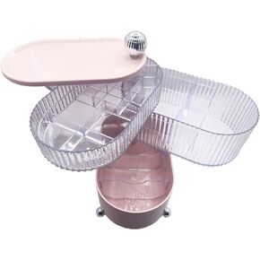 1PCS 3-layer 360° rotating storage box, trinket container, jewelry storage box, small object storage box, bracelet earring holder, Ring,Best Gift(3 layers, pink)