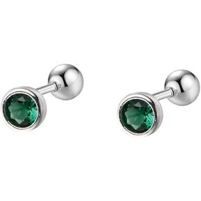 20g Solitaire Round Colorful Cubic Zirconia 925 Sterling Silver Minimalist Sleeper Stud Earrings for Women Girls Cartilage Small Tiny Mini Huggie Diamond Studs Helix Ball Secure Screw-backs Piercing Jewelry Gifts Her Daughter Wife 5mm