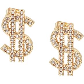 Dollar Money Symbol Crystal Stud Earrings Funny Statement Currency Dollar Sign Rich Symbol Shiny Rhinestone Cubic Zirconia Elegant Hypoallergenic Earrings for Women Teen Girls Fashion Jewelry Gifts