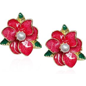 Just Follow Enamel Boho Flower Stud Earrings for Women Girls With Green Leaf Flower Shaped Daisy Earrings Valentine's Day Mother's Day