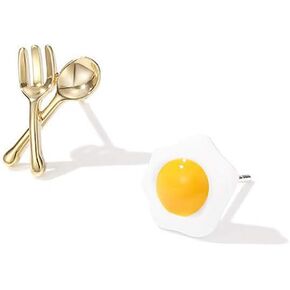 Cute Fried Egg Spoon Fork Stud Earrings Asymmetric Funny Food Earrings for Women Girls Jewelry