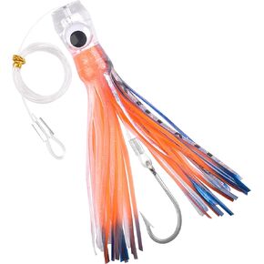 Trolling Lures Saltwater Fishing Lures, Offshore Big Game Lures for Tuna Marlin Mahi Wahoo Deep Sea Fishing Lures Bait Rigged Squid Skirt Leader Hooks 9inch