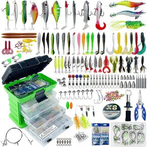 346pcs Fishing Lures Kit with Tackle Box Included Crankbait, Minnow, Spinnerbaits, Spoons, Soft Lures, Jigs, Hooks, Bait Rigs, Weights Sinkers, Topwater Lures Freshwater Saltwater