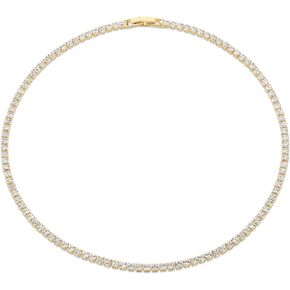 18K Gold Plated Simple Statement Cubic Zirconia Diamond Rhinestone Tennis Choker Necklace, Wedding Tennis Chain Jewelry for Women Girls Gifts.