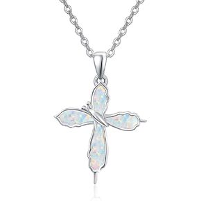 TUGHRA Opal Butterfly Necklace Dainty Cross Pendant Necklaces Confirmation Gifts for Teenage Girl 925 Sterling Silver Irregular Butterfly Jewelry Gift for Women Girls Mom Ladies Birthday Anniversary
