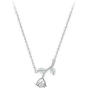 S925 Sterling Silver Rose Pendant Necklace for Women - Luxurious & Minimalistic Design, Delicate Choker for Summer, Cute Necklaces For Teen Girls And All Women Necklace